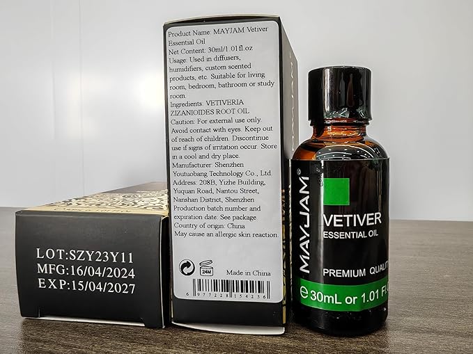 MAYJAM Vetiver Essential Oil 30ML, Pure Vetiver Oil Essential Oils for Aromatherapy, Candles, Soaps(1.01FL.OZ) - Bloomnest