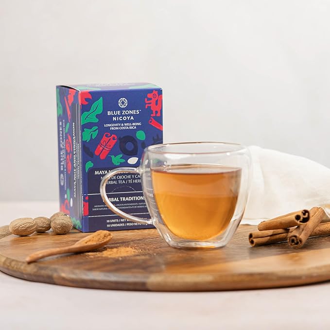 Blue Zones Nicoya - Maya Nut & Cinnamon Flavored Tea Bags - 100% Natural, Organic, and Refreshing - High Micronutrients - Gluten, Caffeine, Sugar-Free - Pack of 18 (1.59 oz/ 45 g) - Bloomnest