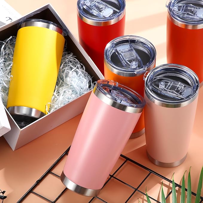 Sieral 36 Packs Stainless Steel Tumbler Bulk with Lid Vacuum Double Wall Insulated Travel Coffee Mug Powder Coated Tumbler Cup for Graduation Wedding Christmas Birthday Party(Warm Color, 20 oz) - Bloomnest