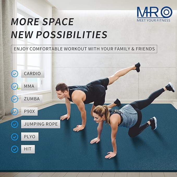 MRO Extra Large Exercise Mat For Home Gym, 8'x4.5'/7'x4.5'/6'x4.5'(7mm) Workout Mats for Gym Flooring, Non-Slip, Extra Thick Durable Cardio Mat, Ideal for Plyo, Weights, MMA, Jump Rope -Shoe Friendly - Bloomnest