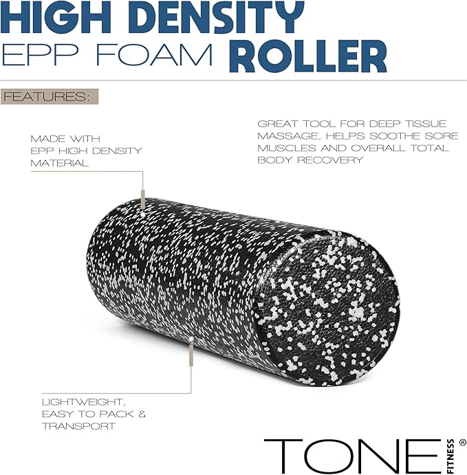Tone Fitness High Density EPP Foam Exercise Foam Roller for Yoga, Pilates, Stretching, Massage, and Recovery | Multiple Sizes and Colors - Bloomnest