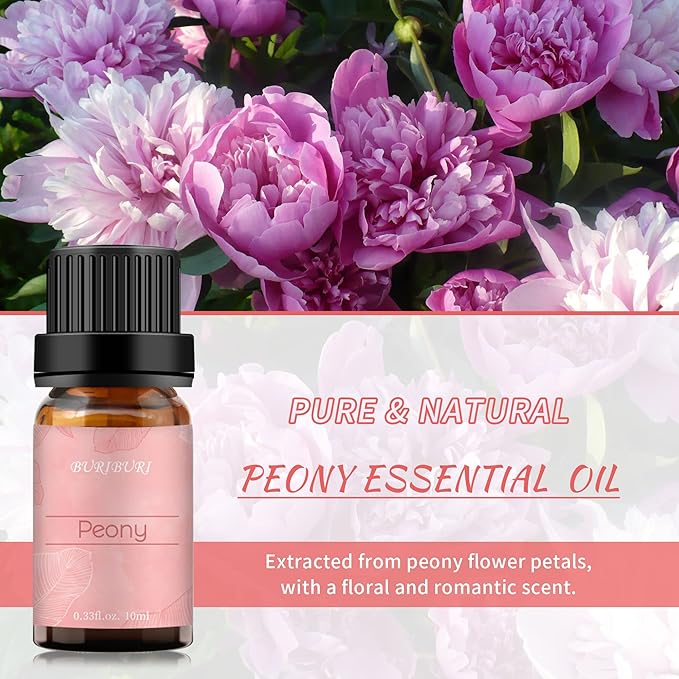 BURIBURI Peony Essential Oil Mother's Day Gifts Set for Women, 100% Pure, Undiluted, Natural Aromatherapy Peony Oils Essential 10ml for Diffuser, Soap Making Candle Making, Massage BURIBURI