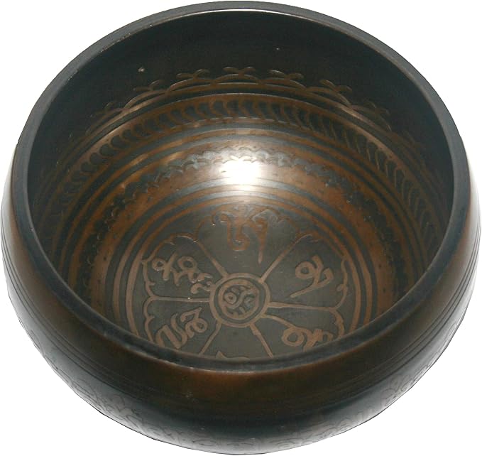 5133 SB 'B' Note Crown Chakra Antique Tibetan Auspicious Symbol Bowl Set ~ Nepal - Bloomnest