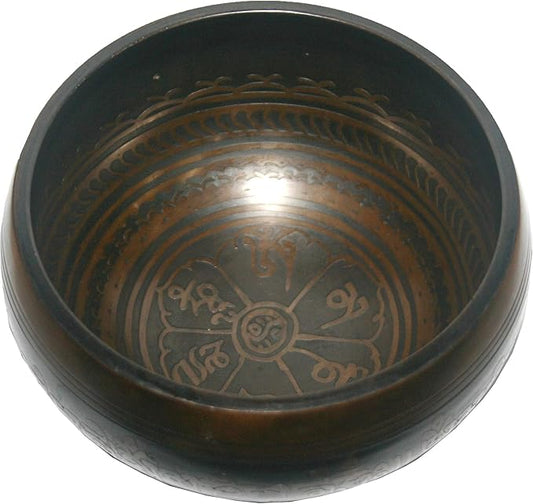 5133 SB 'B' Note Crown Chakra Antique Tibetan Auspicious Symbol Bowl Set ~ Nepal - Bloomnest