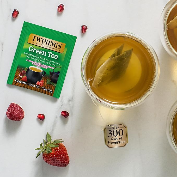 Twinings Green Tea with Pomegranate, Raspberry, and Strawberry - Caffeinated Green Tea Bags Individually Wrapped, 20 Count (Pack of 2)  - Bloomnest