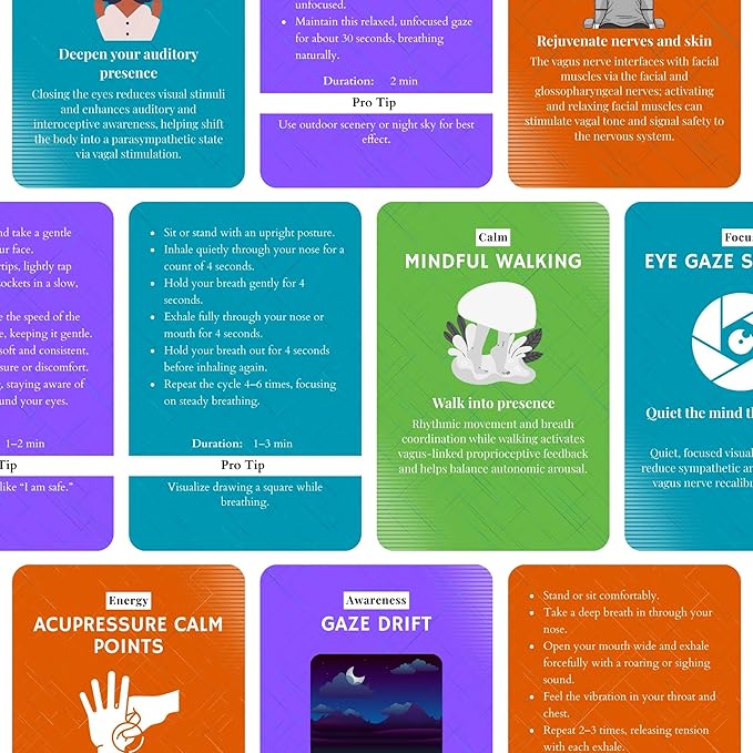 Vagus Nerve Deck 70 Exercise Cards for Vagus Nerve Reset and Stimulation Practices Non Electric Calming Toolkit for Anxiety Stress and Nervous System Support MomentumBoards