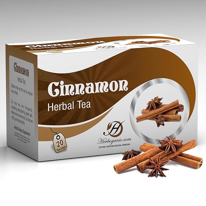 HERBOGANIC Cinnamon Herbal Tea - Digestion Support and Immune Boost | Refreshing and Delicious Blend | Natural Ingredients | 20 Tea Bags - Bloomnest