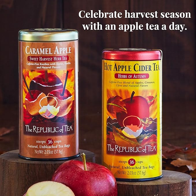 The Republic of Tea - Mulled Apple Spice Herbal Tea Tin, 36 Tea Bags, Naturally Caffeine Free - Bloomnest