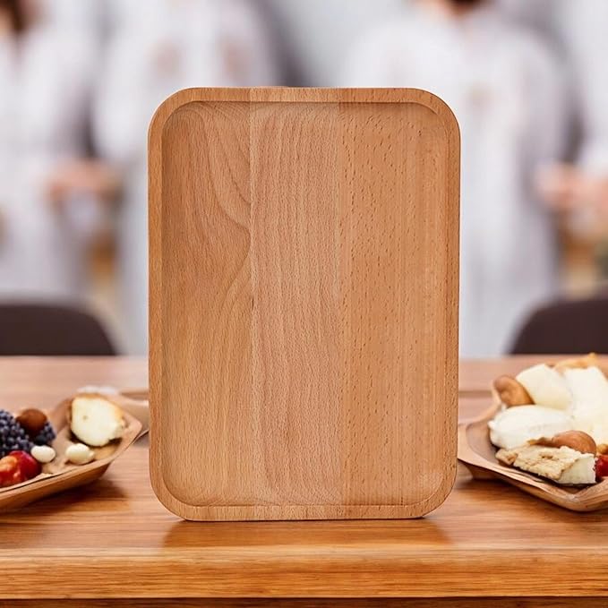 2 Pack Solid Wood Serving Platters and Trays of Natural with Edge,Rectangular Avoid Sliding and Spilling Food (Wood 10x7Inch) - Bloomnest