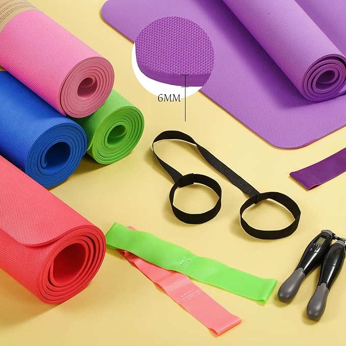 Hoolerry 36 Pieces Yoga Mats Sets Includes 12 Pcs Yoga Mats Bulk 68” x 24” x 6mm Thick Exercise Mat Non Slip 12 Resistance Bands 12 Carrying Straps for Women Girls for Gym Pilates - Bloomnest