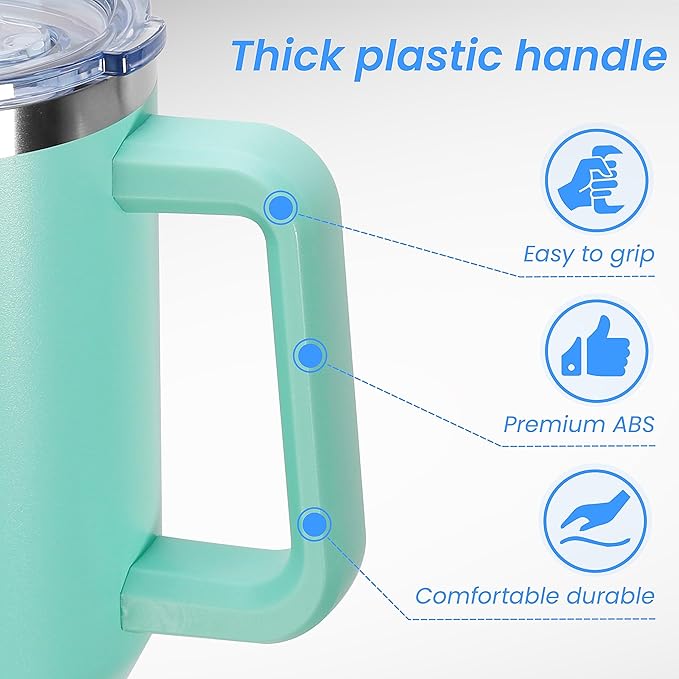 DOMICARE 40 oz Tumbler with Handle and Straw, Stainless Steel Tumbler with Lid and Straw, Reusable Vacuum Insulated Cup, Travel Coffee Mug, Mint Green, 1Pack - Bloomnest