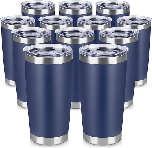 20 oz Tumbler Stainless Steel Tumblers Bulk with Lid Double Wall Insulated Coffee Tumbler Cups for Hot & Cold Drinks Powder Coated Travel Coffee Tumbler Mug Metal (Navy Blue, 12 pack)