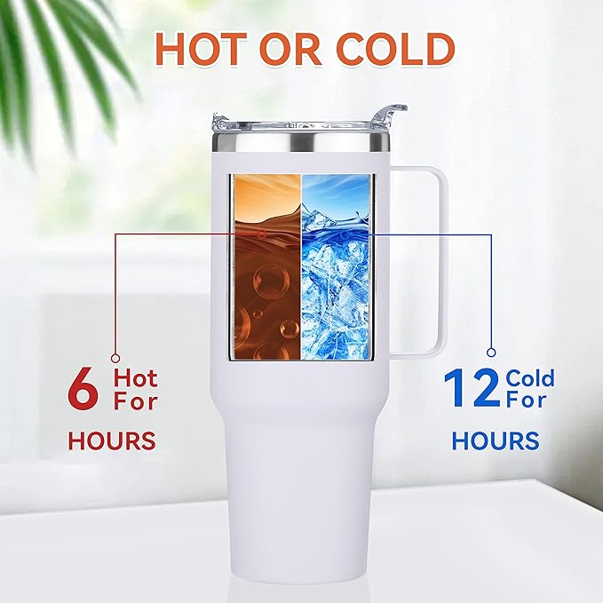 HASLE OUTFITTERS 40 oz Stainless Steel Tumbler with Handle, Vacuum Insulated Tumblers Bulk, Reusable Double Wall Travel Coffee Mug, Durable Powder Coated Water Bottles(White, 4) - Bloomnest