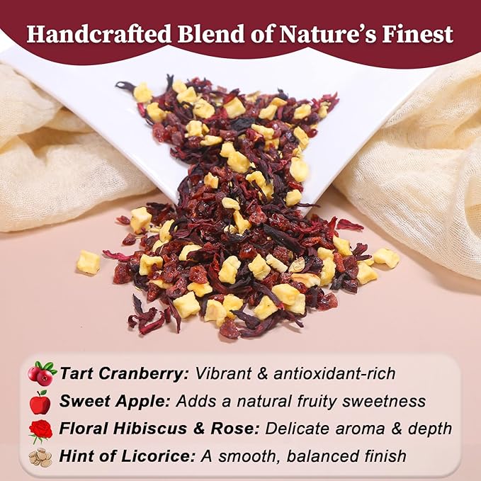 Fullchea - Cranberry Apple Tea, 45 Teabags - Cranberry Tea with Apple, Hibiscus, Rose & Licorice – Naturally Sweet & Tart - Non-GMO - Caffeine-Free - Wellness Support - Bloomnest