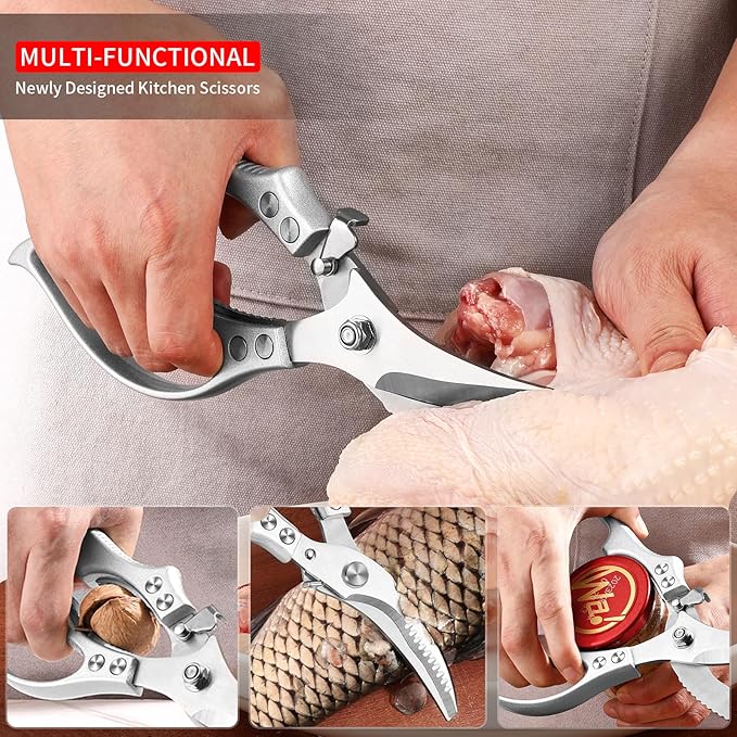 MAD SHARK Heavy Duty Poultry Shears, Kitchen Shears with Non-Slip Handle & Safety Lock, All Purpose Kitchen Scissors for Chicken, Meat Cutting, Turkey, Fish, Vegetables, Spring Loaded, Dishwasher Safe - Bloomnest