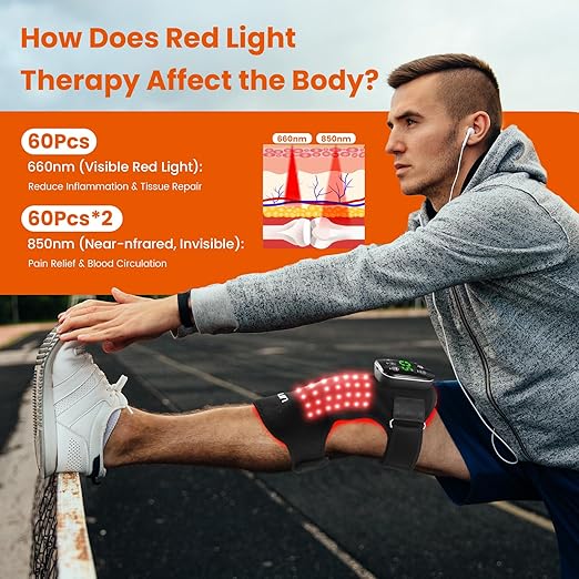 Red Light Therapy Knee Brace with Heated & Vibration Massager for Pain Relief - 660nm/850nm Near Infrared Light Therapy Device, 5000mAh Rechargeable, Adjustable for Knee/Elbow/Shoulder - Bloomnest