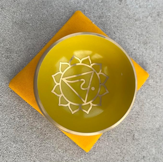 DharmaObjects Tibetan Solar Plexus Chakra Premium Palm Size Singing Bowl Gift Box Set - Bloomnest