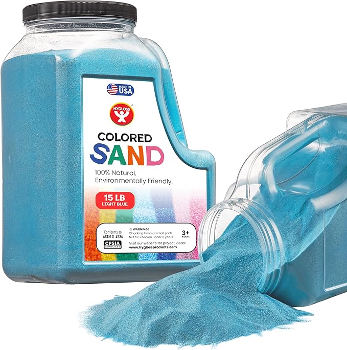 Hygloss Colored Sand for Crafts - 15 lb Bottle, Light Blue - Vibrant Colorful Fine Sensory Play Sand Art Kits for Kids - Classroom Activities for Children 3 4 5 6 7 8 9 10 11 12 - Safe for Ages 3+ - Bloomnest