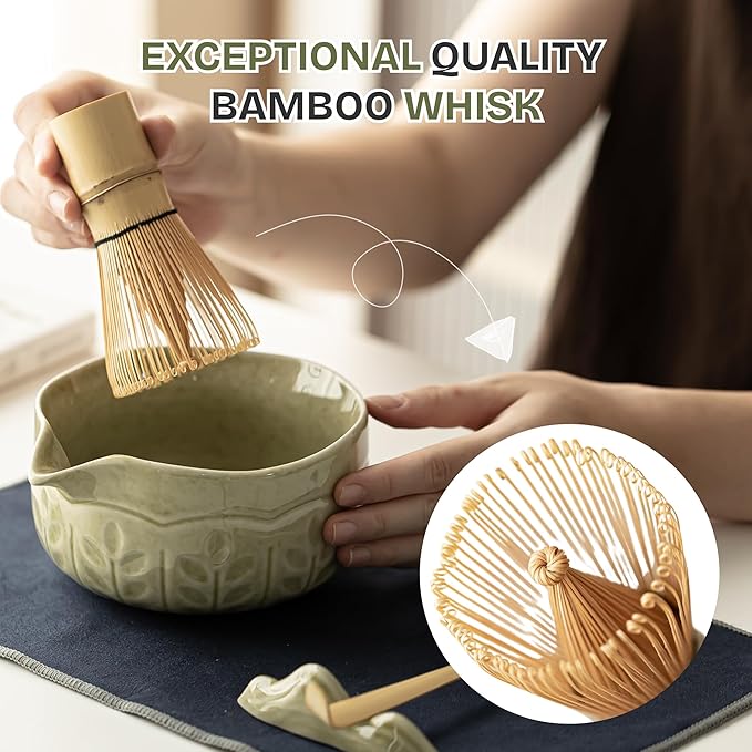 Matcha Whisk Set, 7 PCS Matcha Kit with Matcha Bowl with Spout, Bamboo Matcha Whisk and Scoop, Matcha Accessories & Sifter – Complete Matcha Set for Tea Lovers, Matcha Gift Set (Green) - Bloomnest