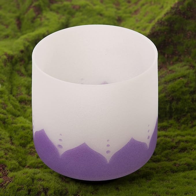 Leize Quartz Crystal Singing Bowl 432hz B Note Crown Chakra Violet Lotus Design 6" Wide with Suede Striker - Bloomnest