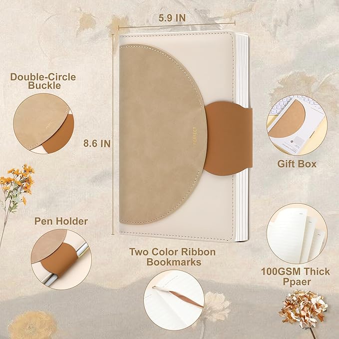 CAGIE Lined Journal for Women, 100GSM Leather Journals for Writing with Buckle Closure,A5 Hardcover Diary Journaling Notebooks for Business Work School Note Taking 5.9" x8.59 (Brown) - Bloomnest