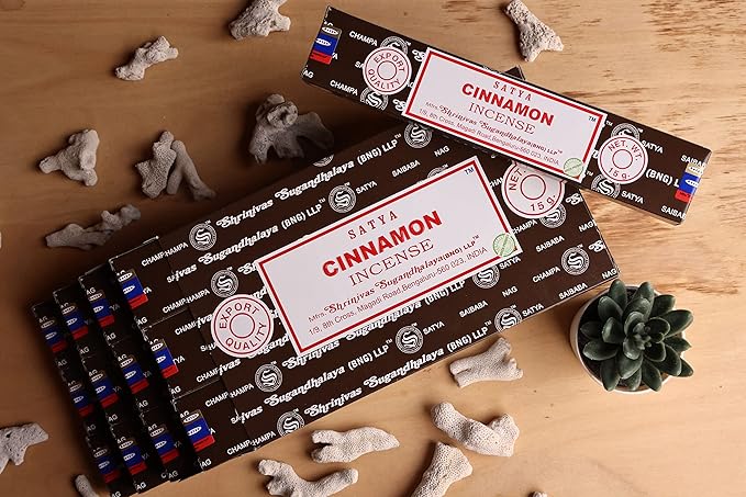 EARTH Satya Cinnamon Incense Sticks 15 GMS (Pack of 12) (Green Certified) Indian Perfumed Hand Rolled Agarbatti Perfect for Worship,Relaxation, Medication. Earth