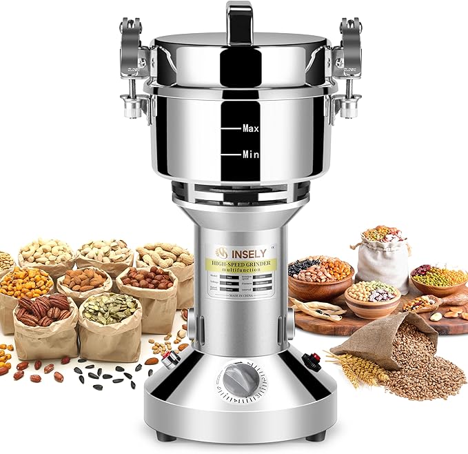 700g Grain Mill Grinder High Speed Food Grain Mill Stainless Steel Seeds Flour Nut Pill Wheat Corn Herbs Spices & Seasonings Dry Grinder Electric Machine Grinder for Kitchen - Bloomnest