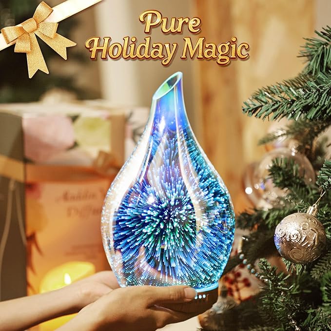 Porseme Essential Oil Diffuser 280ml Aromatherapy Ultrasonic Oil Diffusers 3D Glass Cool Mist Humidifier, Air Refresh Auto Shut-Off, Timer Setting, BPA Free for Home Hotel Yoga Leisure SPA Gift - Bloomnest