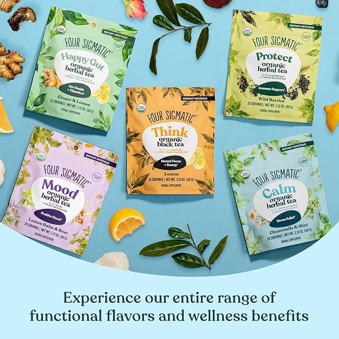 Four Sigmatic Calm Organic Herbal Tea | Stress Relief Tea with Ashwagandha & Reishi | Instant Adaptogenic Drink for Relaxation | Vegan, Gluten-Free | Chamomile & Mint, 24 Servings - Bloomnest