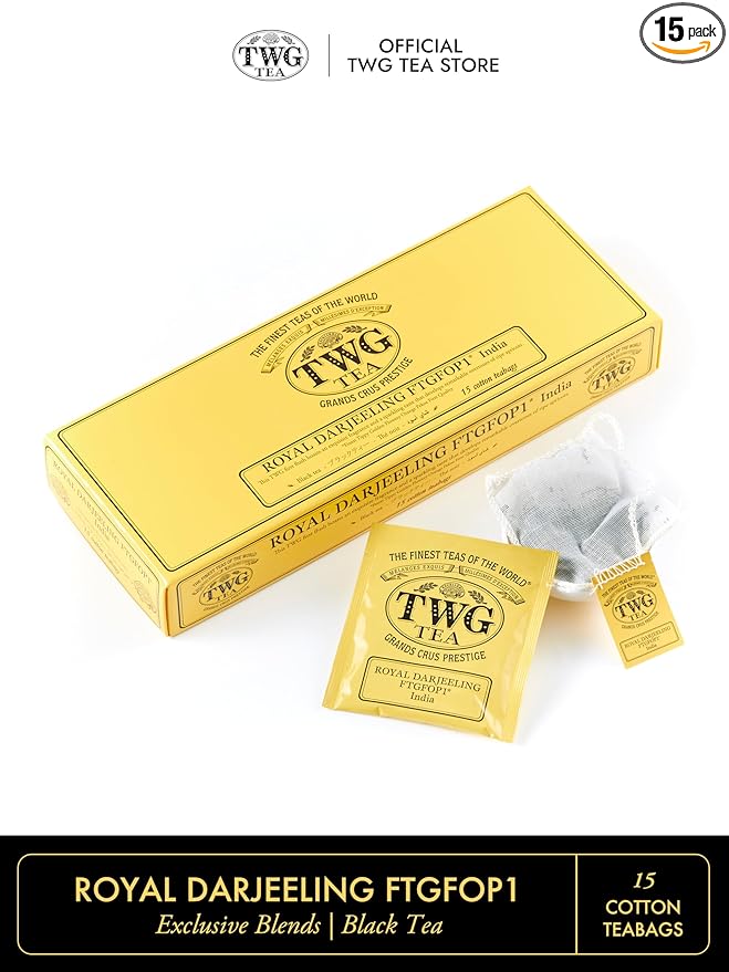 TWG Tea | Royal Darjeeling FTGFOP1 | Black Tea | Ripe Apricots | 15 Hand Sewn Cotton Tea Bags | Gift Set - Bloomnest
