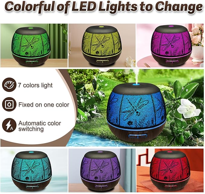 Diffusers for Essential Oils Large Room 400ml,Essential Oil Diffuser for Home with R/C,Cool Mist Humidifiers for Bedroom,7 Colors Changed & 3 Mist Mode Waterless Auto Off for Decor Dragonfly
