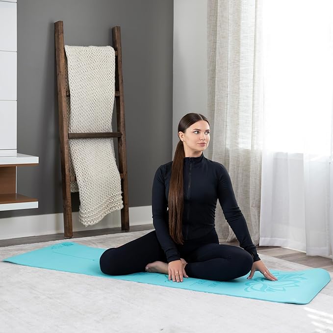 Yoga Mat – Laser-Engraved Affirmation, Non-Slip Eco TPE, 72" x 24" x 6mm, Lightweight Blue Mat for Mindful Movement and Recovery - Bloomnest