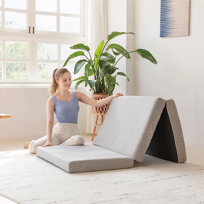 MLILY Tri-Fold Memory Foam Mattress, 4 inch Twin XL Folding Mattress with Collapsible and Washable Cover, Travel and Guest Mat, 80"×38"×4", Grey - Bloomnest
