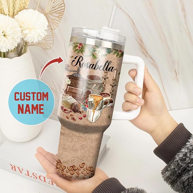 WAZONE Personalized Love Is In The Air And It Smells Like Coffee Tumbler Custom Name Stainless Steel Insulated Tumblers Coffee Travel Mug Cup Birthday Christmas Gifts For Drinkers Women Men - Bloomnest