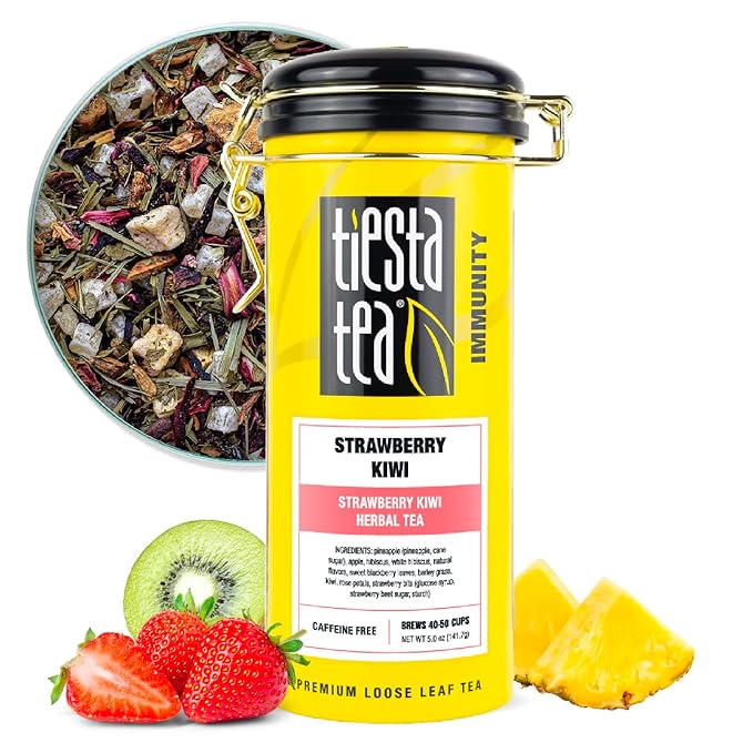 Tiesta Tea - Strawberry Kiwi Herbal Tea, Loose Leaf, Strawberry Hibiscus Kiwi Fruit Tea, Premium Caffeine-Free Herbal Blend, Make Hot or Iced & Up to 50 Cups, 5 oz Refillable Tin - Bloomnest