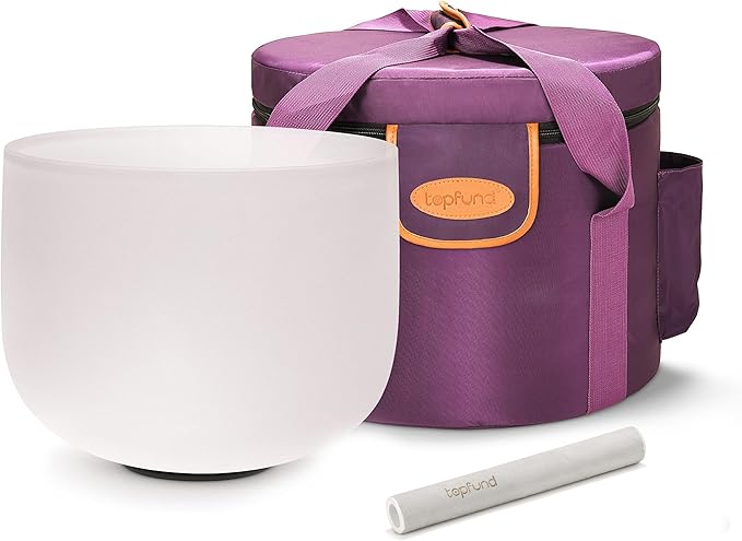 TOPFUND A Note Crystal Singing Bowl Third Eye Chakra 8 inch with Heavy Duty Carrying Case and Suede Mallet