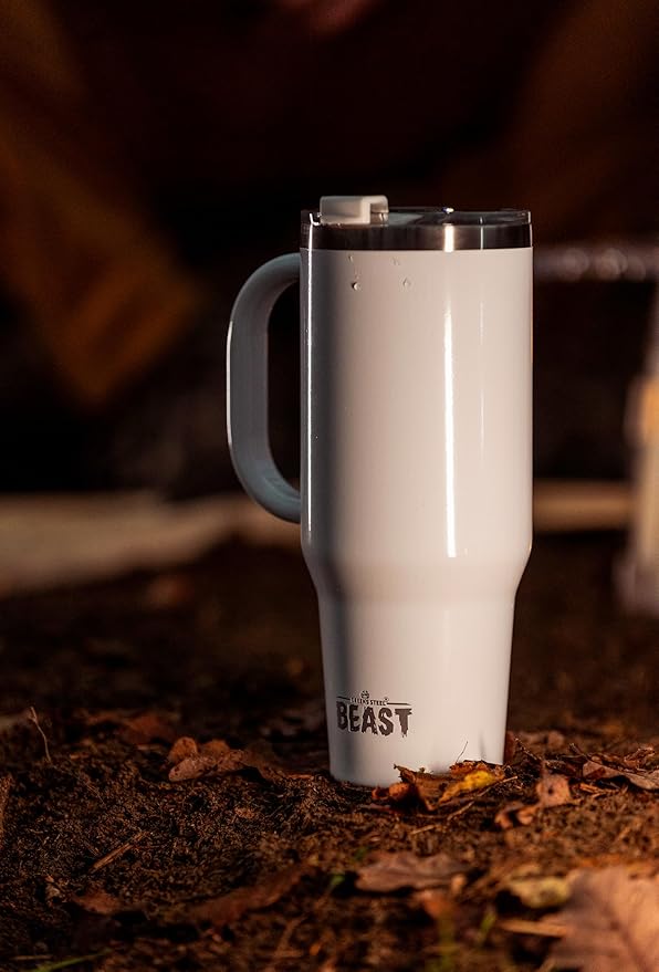 Beast 50 oz Tumbler Stainless Steel Vacuum Insulated Coffee Ice Cup Double Wall Travel Flask (Arctic White) - Bloomnest