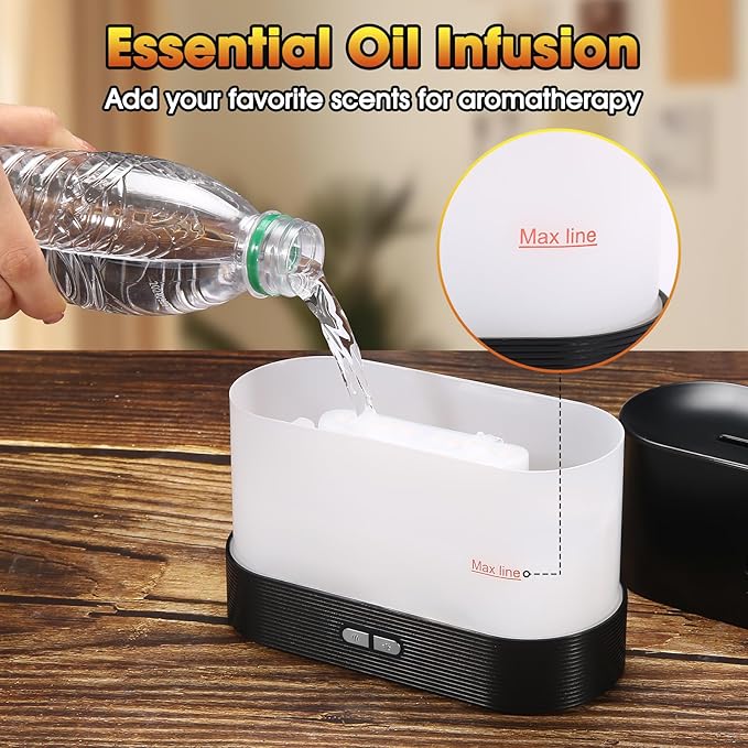 2 Pack Essential Oil Diffuser,Colorful Flame Air Aroma Diffuser Humidifier,Upgraded 7 Flame Colors Noiseless Essential Oil Diffuser for Home,Office,Yoga with Auto-Off Protection(180mL,Black) - Bloomnest