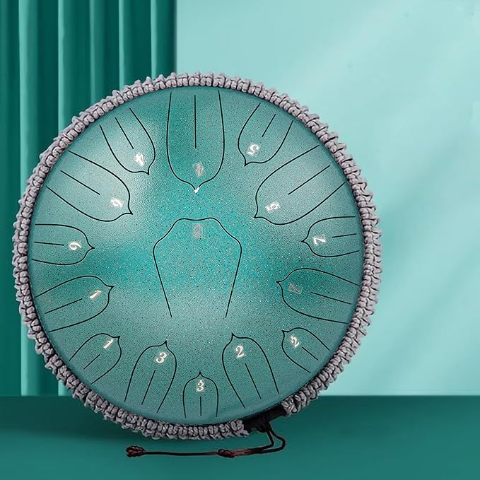 Steel Tongue Drum 12 Inch 15 Notes: Handpan Drums Set with Music Book Mallets Carry Bag - Hand Pan Instrument for Adults Musical Education Meditation Yoga Chakra (Green)