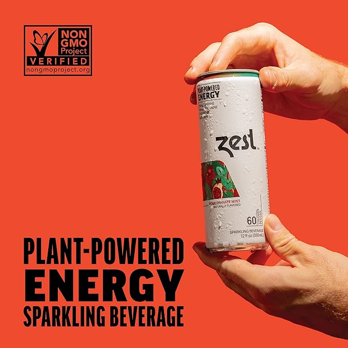 Zest Clean Energy Drink – Pomegranate Mint – 150mg Caffeine + 100mg L-Theanine – Natural Focus & Concentration Boost – Healthy Energy Drink 12oz Can 12 Pack – Low Sugar, No Artificial Sweeteners - Bloomnest