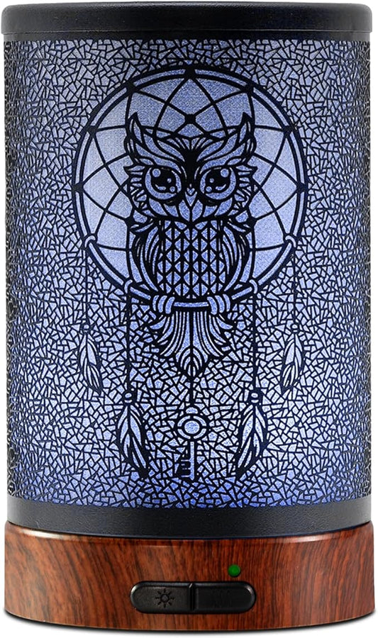 EQUSUPRO Essential Oil Diffuser 150ml Metal Aromatherapy Oil Diffuser Ultrasonic Cool Mist Diffuser with Auto Shut-Off Protection,7 Colors Changed LED for Home Office SPA Yoga (Owl) - Bloomnest