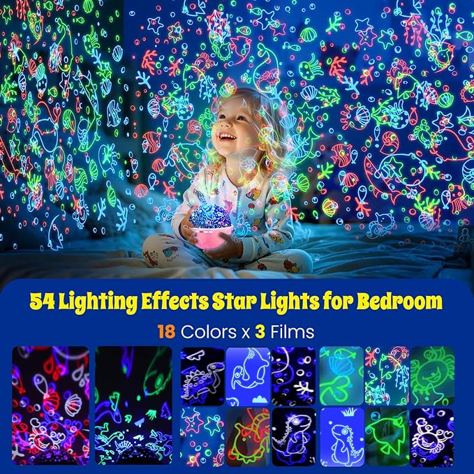 Night Light Projector, Night Light for Kids, Star Projector, 54 Light Color 360 Degree Rotation Kids Night light, Rechargeable Lamp for Bedroom, Light Projector Birthday Christmas Gifts for Boys Girls - Bloomnest