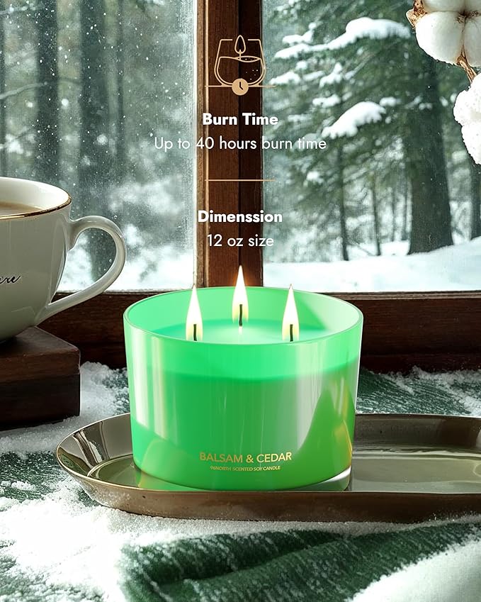 96NORTH Luxury Candle Balsam & Cedar Scented | Large 3-Wick Jar Candle | Up to 40 Hours Burning Time | 100% Natural Soy Wax | Ideal Christmas Candles Gift - Bloomnest