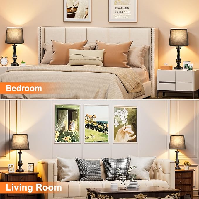 Seealle Upgraded Touch Lamps for Night Stands Set of 2 - Bedside Lamps with USB C+A, 3 Way Dimmable for Bedroom Living Room End Tables Office (Black) - Bloomnest