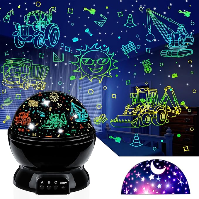 Car Truck Night Light Projector Toys for Boys Age 3-5 Toddler Tractor Nightlights 360 Degree Rotation with 17 Colors Changing Baby Ceiling Light Projector for Boys Girls Bedroom Decoration - Bloomnest