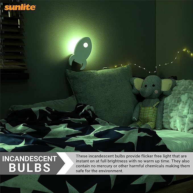 Sunlite 01260 7C7 Incandescent Bulb, 7 Watt, Candelabra E12 Base, C7 Small Night Light, Colored Bulb, Green, 25 Count - Bloomnest