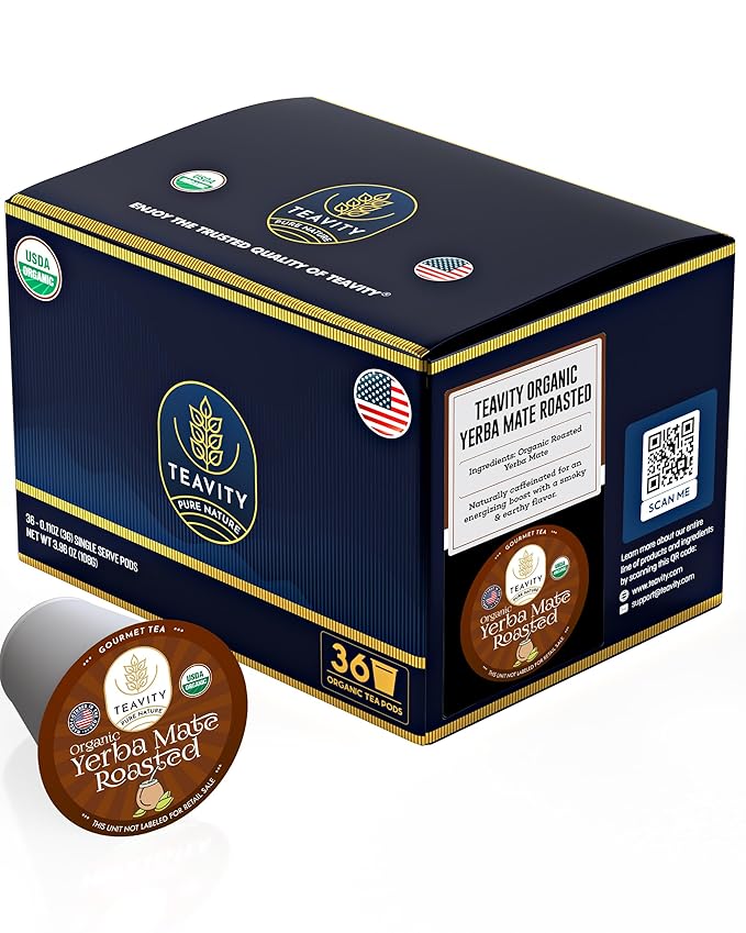 Organic Yerba Roasted Mate Tea Pods for Keurig by Teavity (36 Tea Pods) - Bloomnest