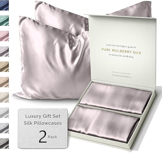 Sunday Silks™ | Silk Pillow Cases 2 Pack | 22 Momme Mulberry Silk Pillowcase Set of 2 | All Sides 100% Pure Silk Slip Pillowcases Bliss for Couples, Zipper | Standard Queen, King Size, 6A [Lavender] - Bloomnest