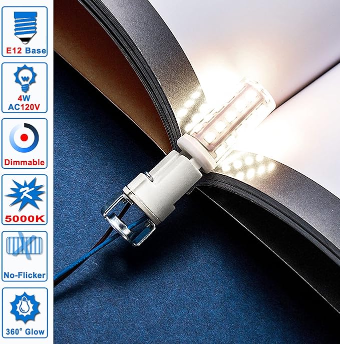 Dimmable E12 C7 5000k Daylight White Candelabra Led Light Bulbs 4W, E12 Kx-2000 25W-40W Halogen Equivalent, T6 Small Base 120V E12 Led Bulbs for Ceiling Fan Light Salt Lamp,450 lm(5Pack) - Bloomnest