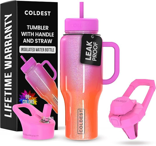 Coldest Tumbler with Handle and Straw - 100% Spill Proof Tumbler with Straw (3 Lids) - Stainless Steel Insulated Leakproof Tumblers for Women & Men - 36 oz (Neutron Star Glitter) - Bloomnest